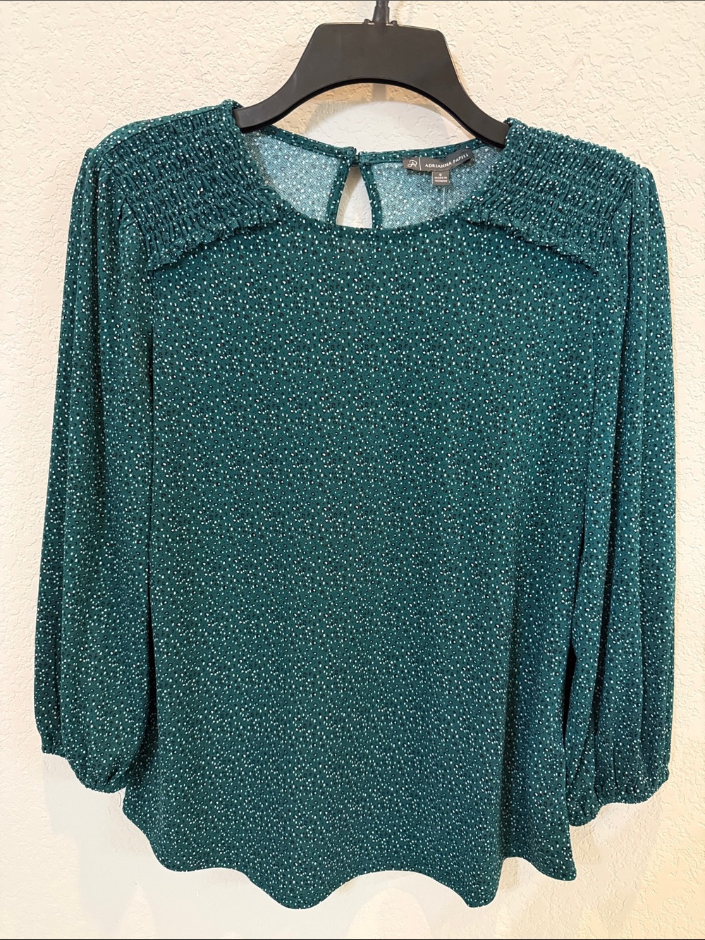 Adrianna Papell Teal Blouse with Smocked Shoulders